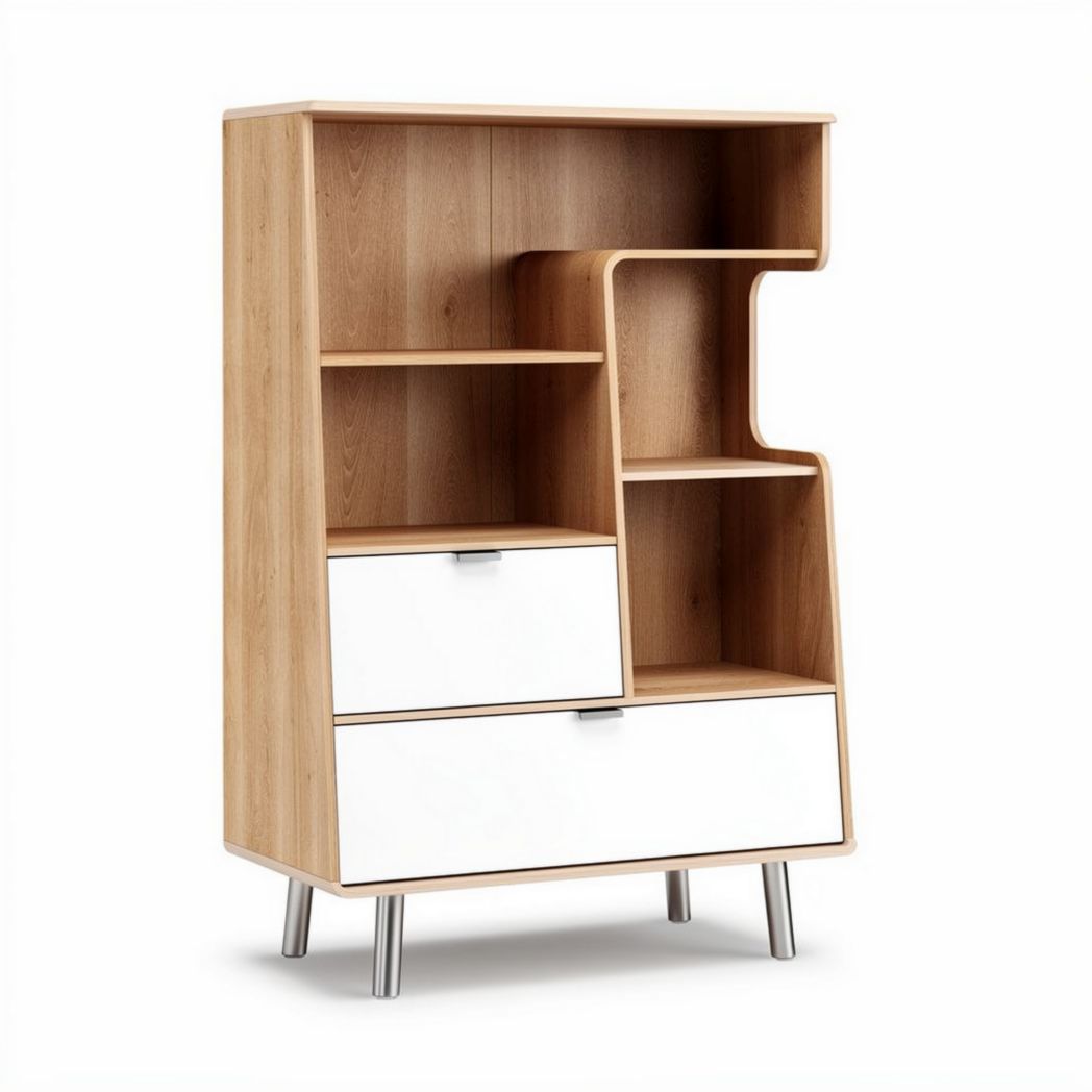 Mobile libreria in legno con cassetti e ripiani bianchi 80 x 40 x 150cm