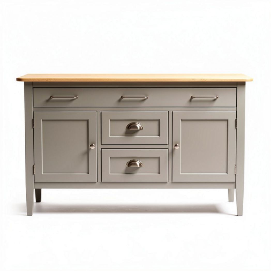 Credenza in legno grigio con piano in massello e dimensioni 120 x 40 x 90cm