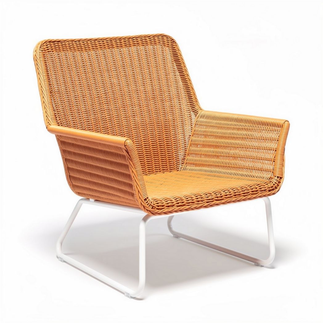 Poltrona in rattan sintetico arancione con struttura in metallo bianco 75 x 70 x 75cm