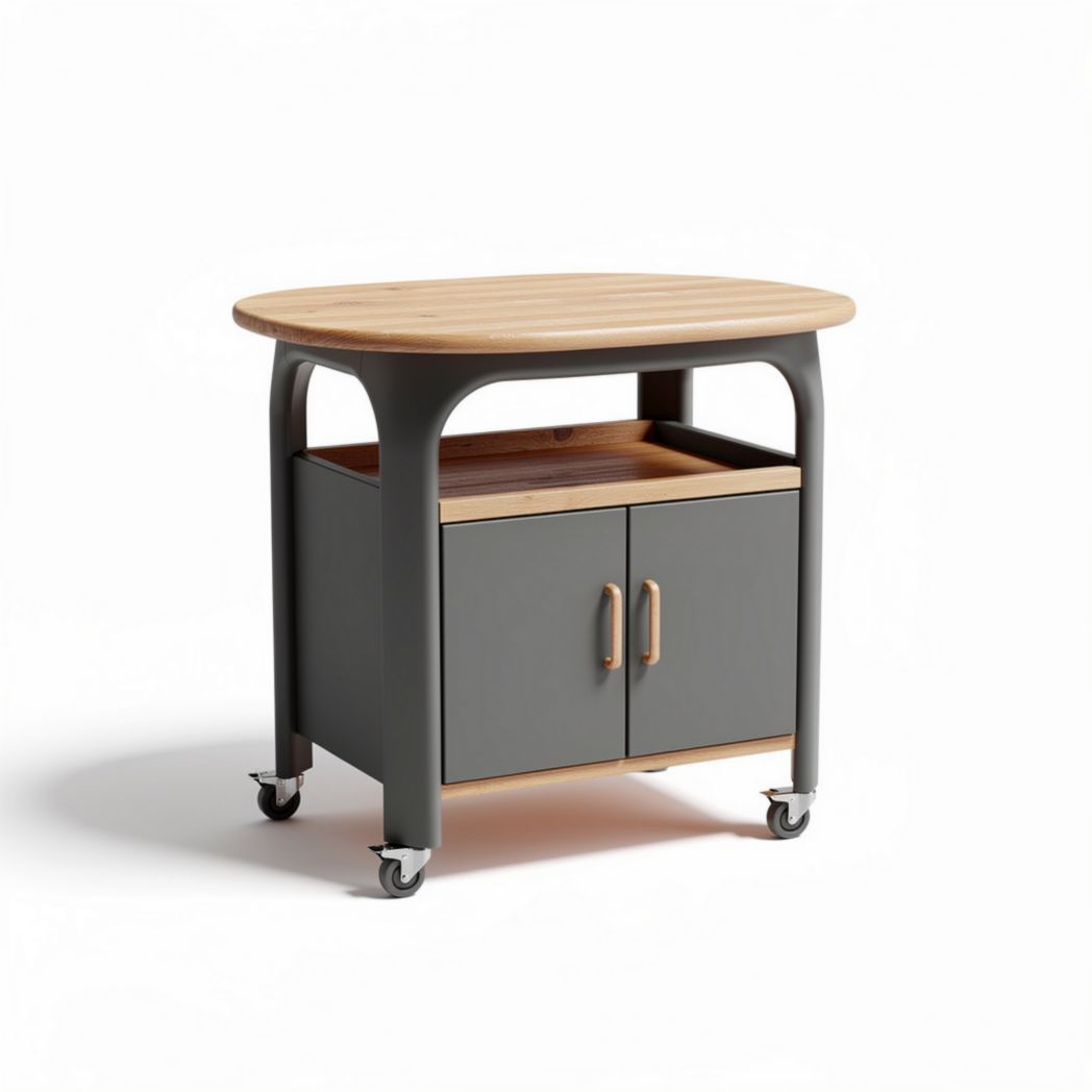 Tavolo da cucina rotondo con ruote in legno e metallo grigio 70 x 60 x 80cm