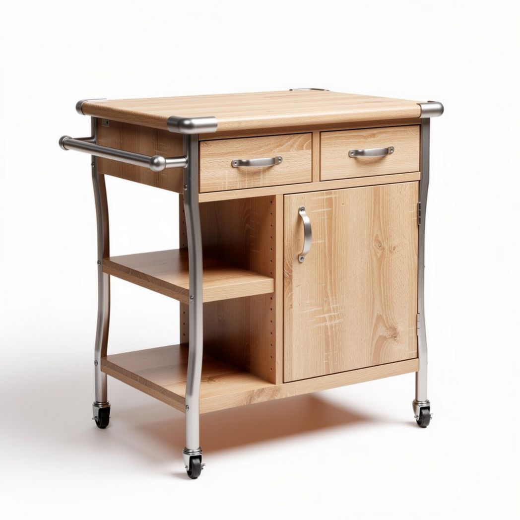 Carrello di legno con struttura in metallo e ruote 90 x 60 x 85cm