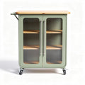 Carrello da cucina in metallo verde con ripiano in legno 80 x 40 x 90cm