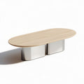 Tavolino da caffè ovali in legno chiaro con base in metallo 150 x 80 x 45cm