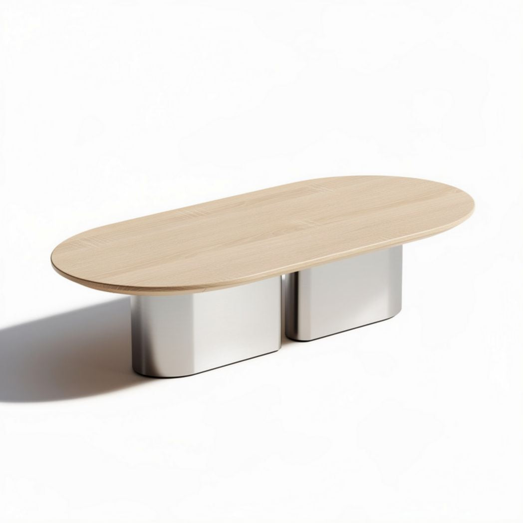 Tavolino da caffè ovali in legno chiaro con base in metallo 150 x 80 x 45cm