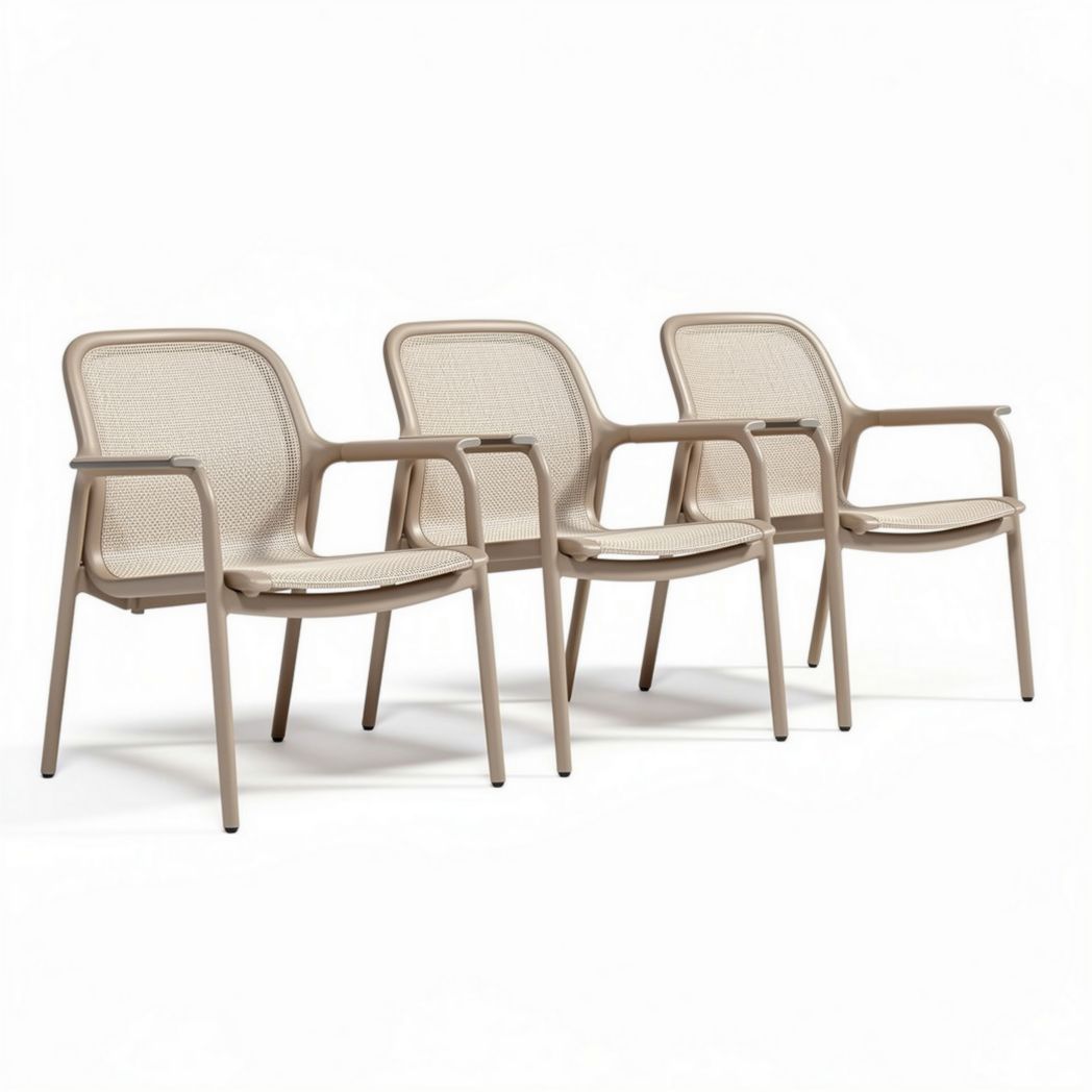 Sedie impilabili in plastica beige con schienale traspirante dimensioni 60 x 60 x 80cm set da tre