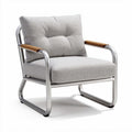 Poltrona moderna in metallo e tessuto grigio con braccioli in legno 75 x 75 x 80cm