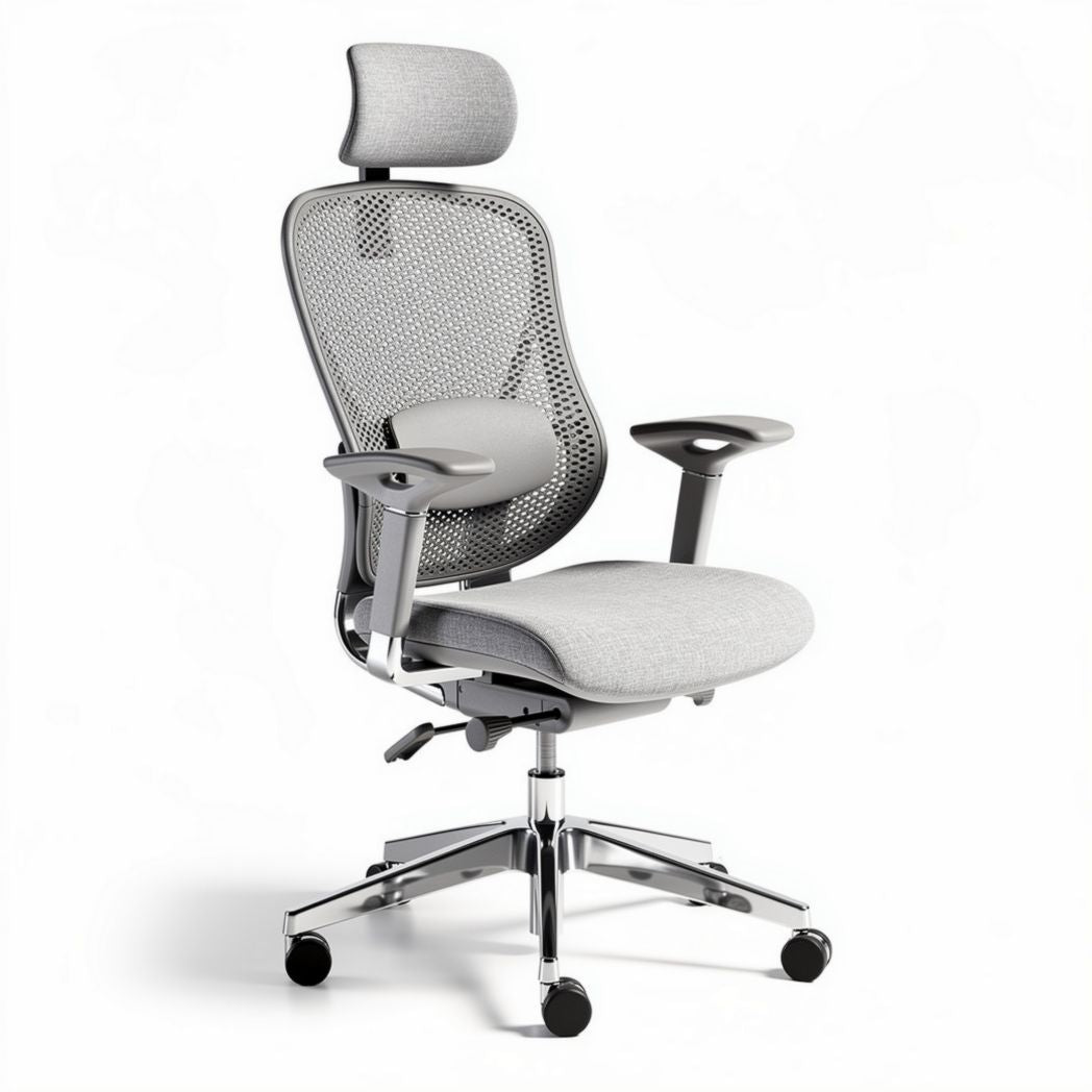 Sedia da ufficio ergonomica in rete grigia con braccioli regolabili 45 x 60 x 110cm