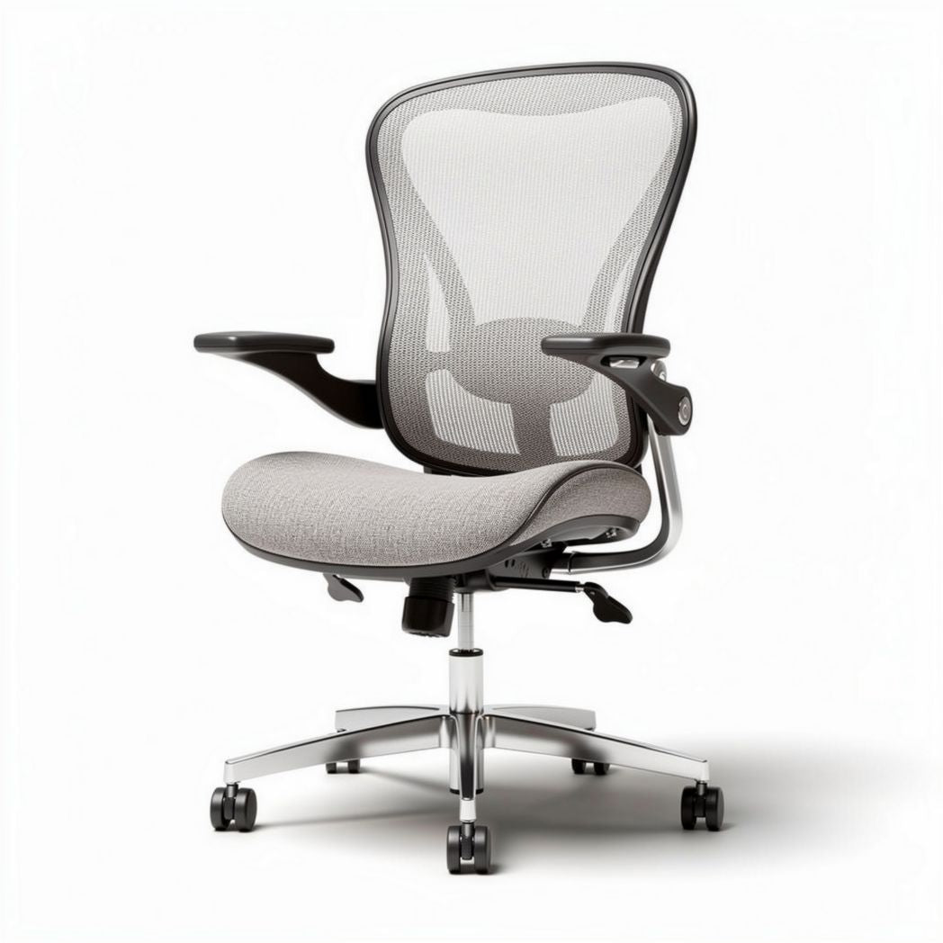 Sedia ergonomica girevole con rete e tessuto grigio dimensioni 60 x 60 x 100cm