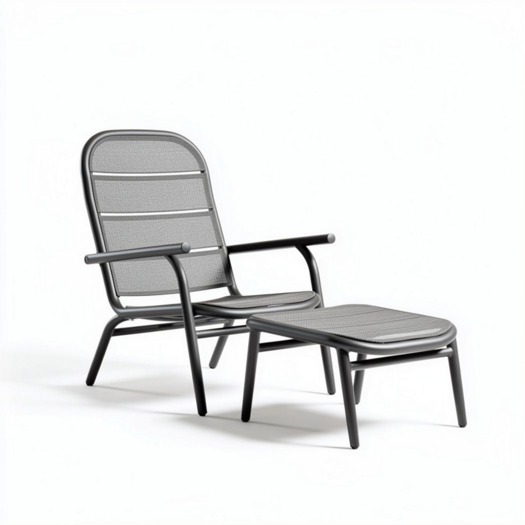 Sedia reclinabile in alluminio con poggiapiedi 60 x 60 x 90cm grigia