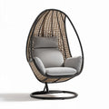 Poltrona sospesa in rattan con base girevole e cuscini grigi 80 x 80 x 120cm