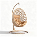 Sedia a sospensione in rattan con cuscino beige 100 x 80 x 120cm