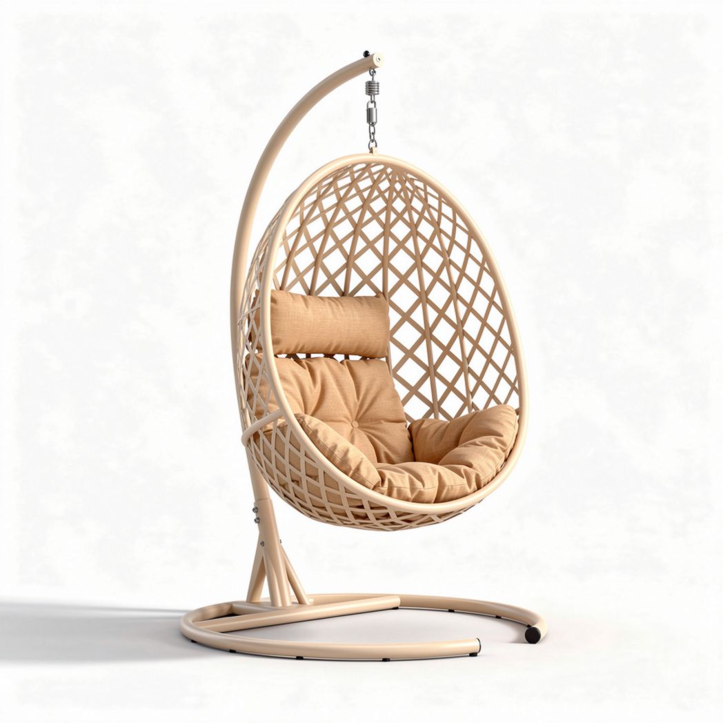 Sedia a sospensione in rattan con cuscino beige 100 x 80 x 120cm