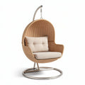 Poltrona sospesa in rattan con cuscino e struttura in acciaio inox 100 x 90 x 100cm