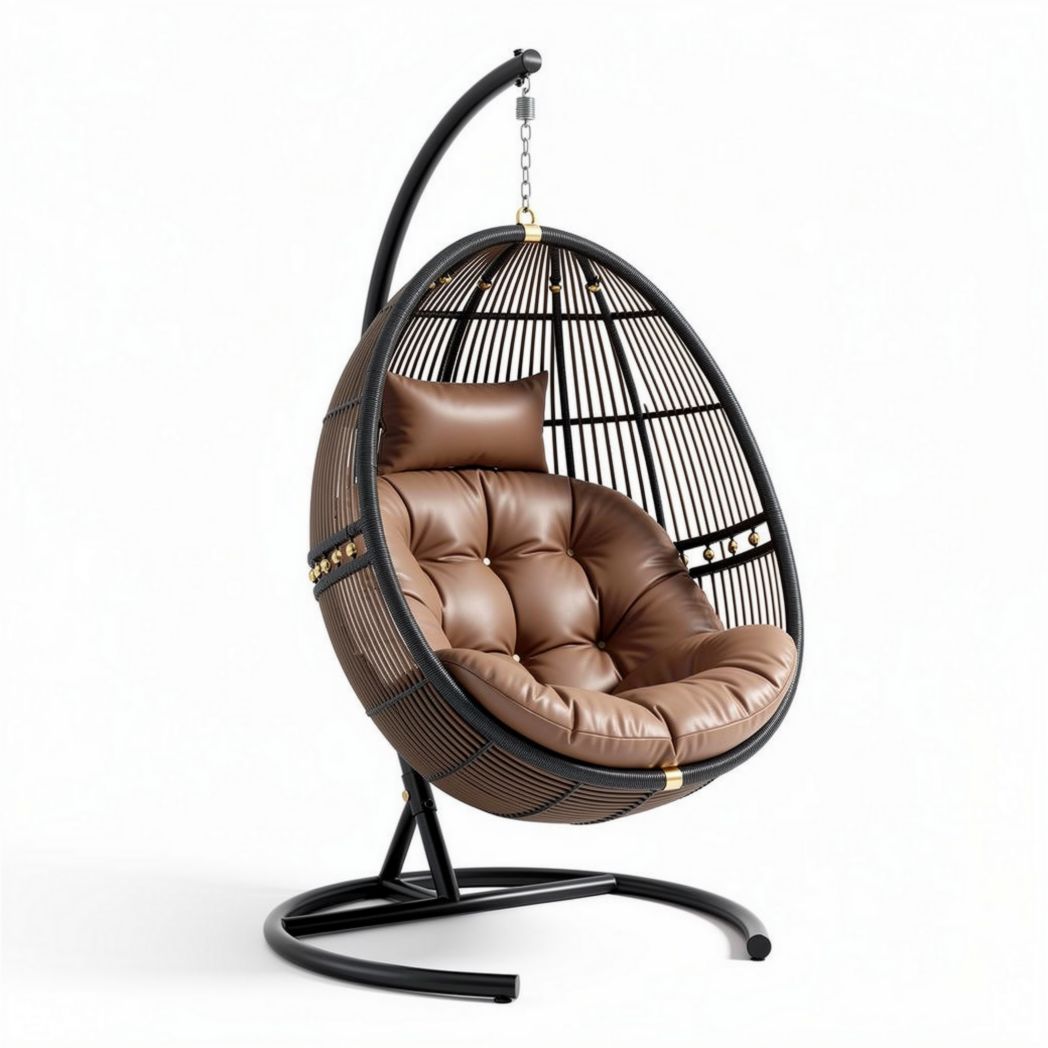 Sedia a dondolo sospesa in rattan marrone con cuscino 100 x 80 x 120cm