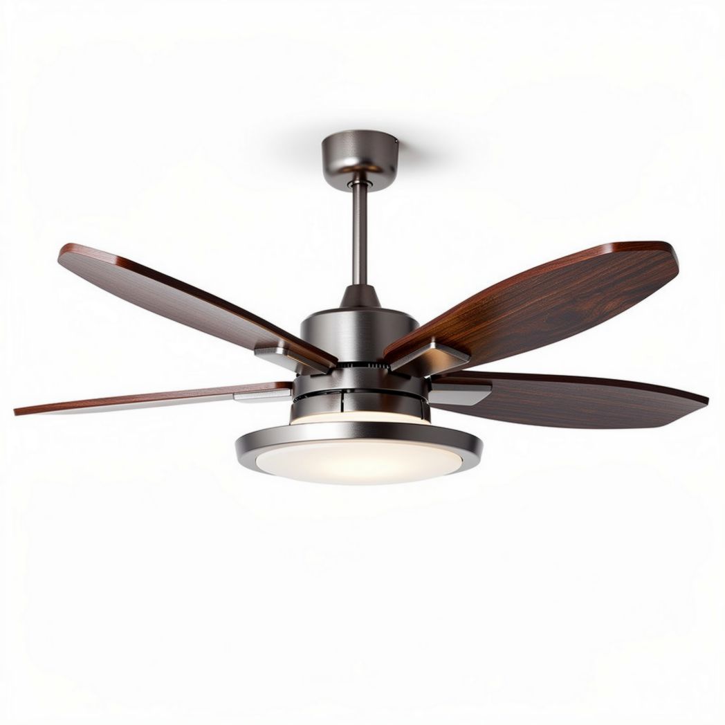 Ventilatore a soffitto in metallo e legno con luce integrata 50 x 50 x 30cm