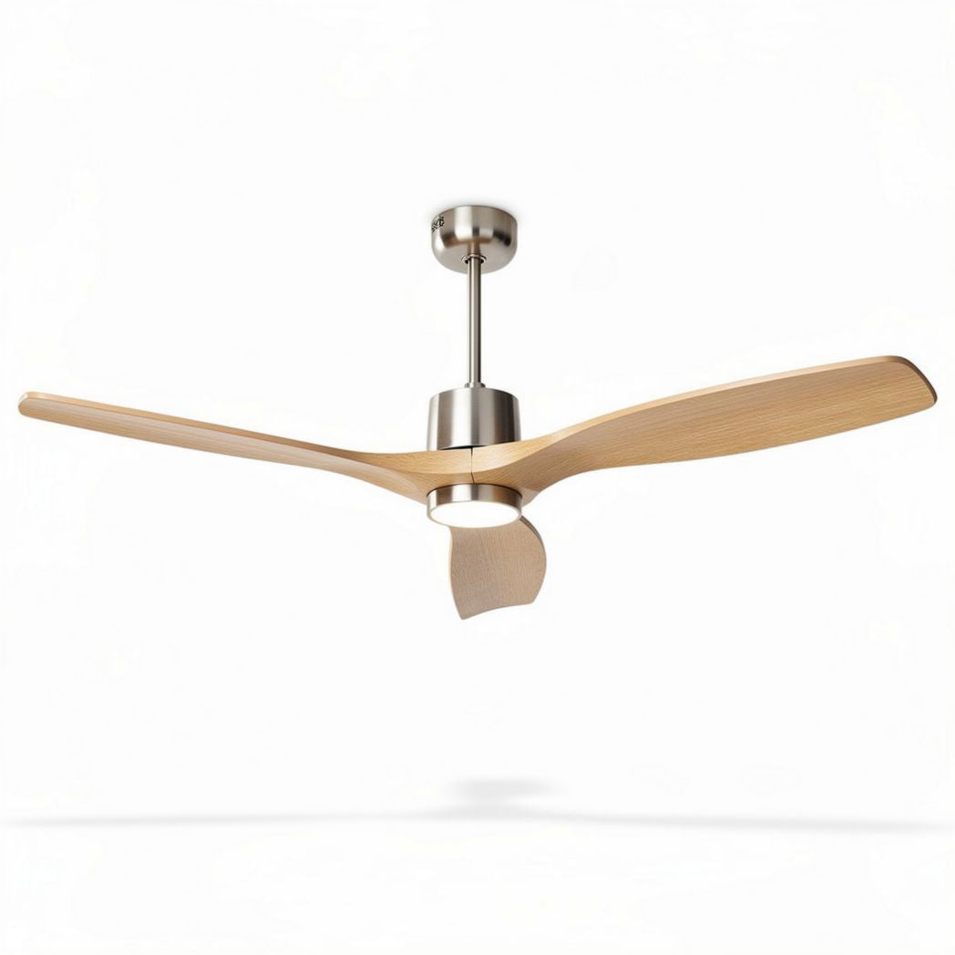 Ventilatore a soffitto in legno e metallo con tre pale dimensioni 120 x 120 x 30cm