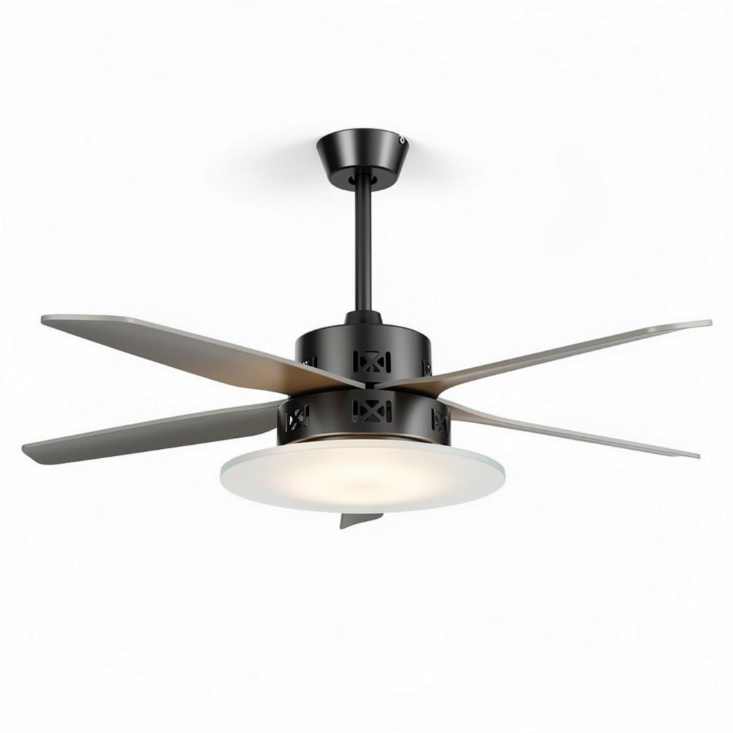 Ventilatore a soffitto con luce integrata in metallo nero dimensioni 120 x 120 x 35cm