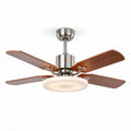 Ventilatore da soffitto in acciaio inox con luce e pale in legno 50 x 50 x 30cm
