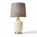 Lampada da tavolo in ceramica bianca con paralume grigio 30 x 30 x 60cm