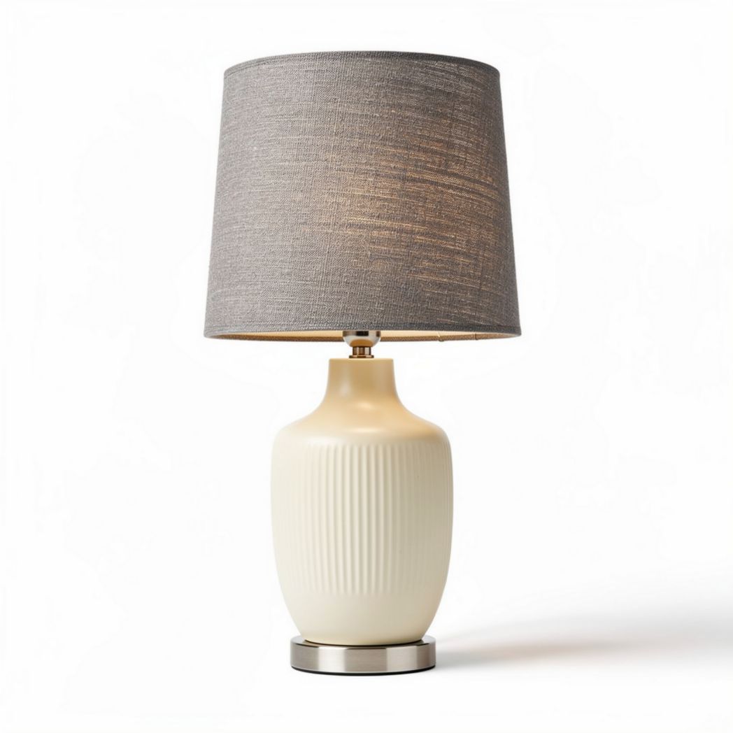 Lampada da tavolo in ceramica bianca con paralume grigio 30 x 30 x 60cm